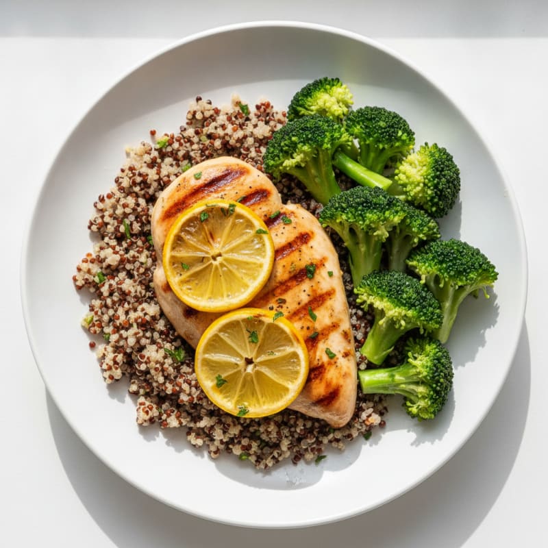 Grilled Chicken Breast with Quinoa and Steamed Broccoli