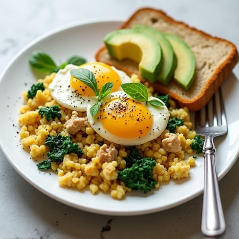 Egg White and Turkey Spinach Scramble with Cottage Cheese