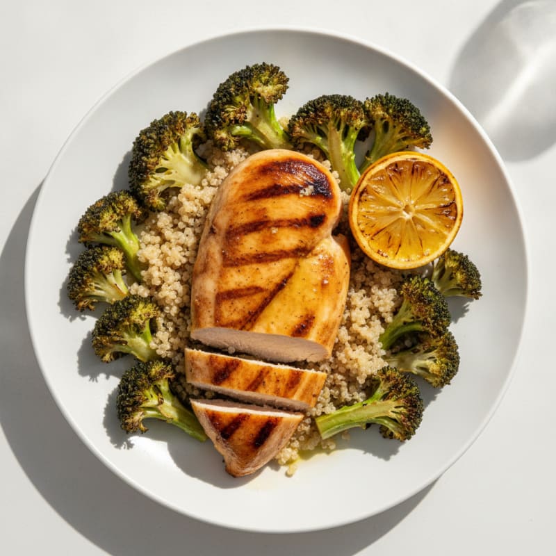Grilled Chicken Breast with Quinoa and Roasted Broccoli