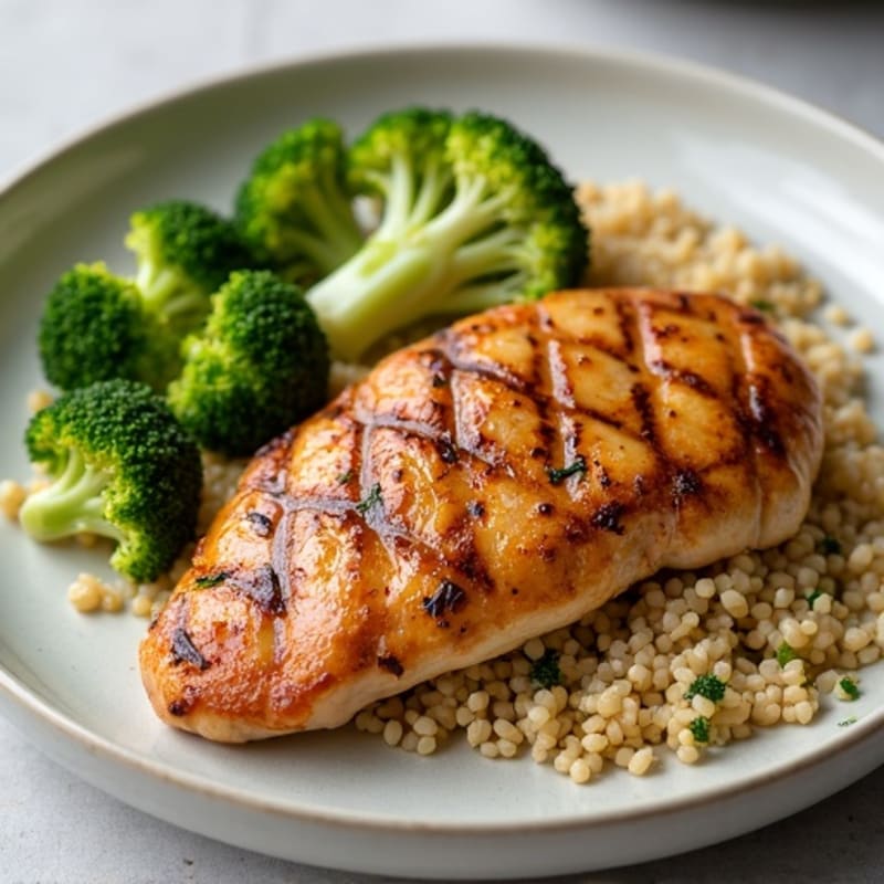 Grilled Chicken Breast with Roasted Broccoli and Quinoa