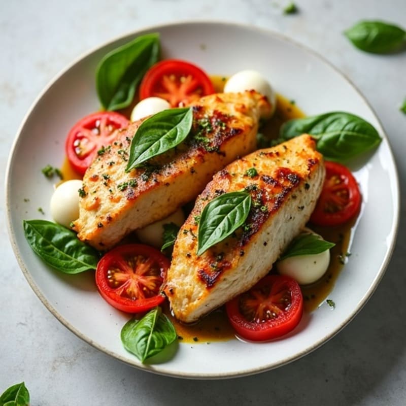 Pan-Seared Chicken with Fresh Caprese Salad and Basil Pesto