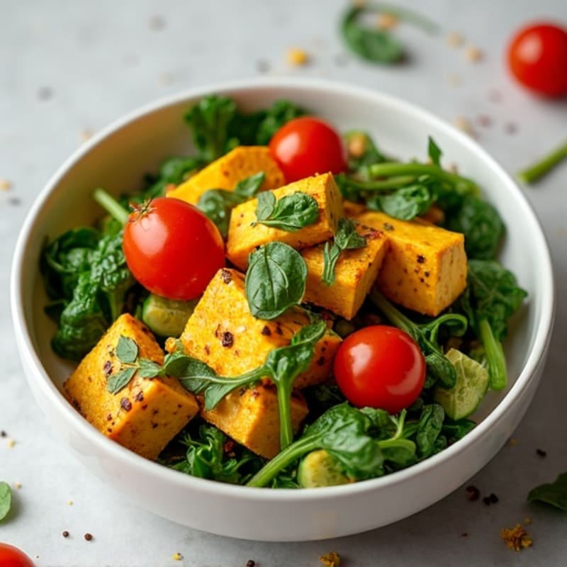 Silky Tofu Spinach Scramble with Cherry Tomatoes