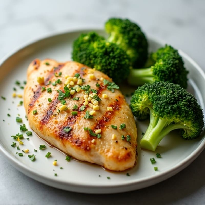 Lemon Garlic Grilled Chicken Breast with Steamed Broccoli