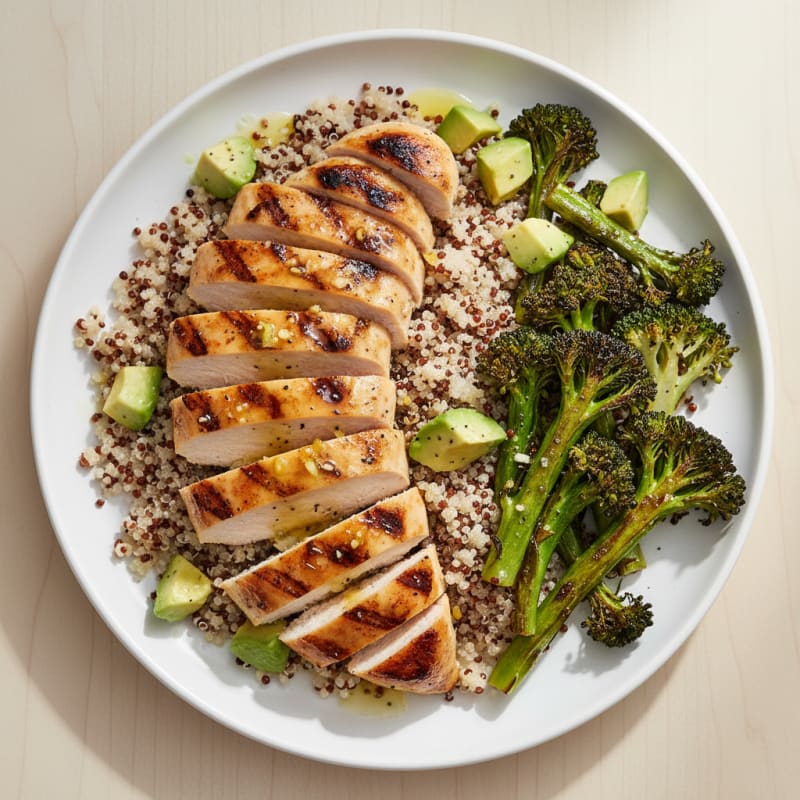 Grilled Chicken Breast with Quinoa and Roasted Broccoli