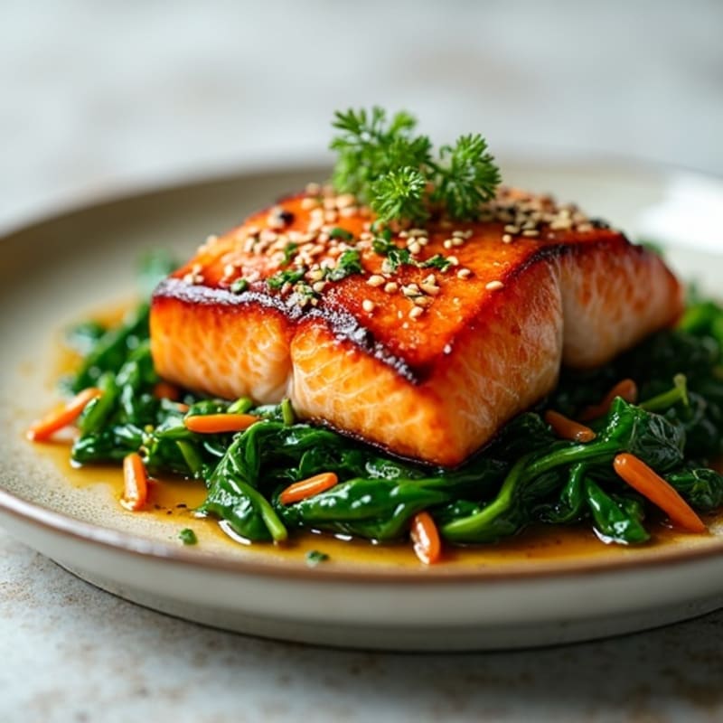 Ginger-Sesame Glazed Salmon with Asian Greens