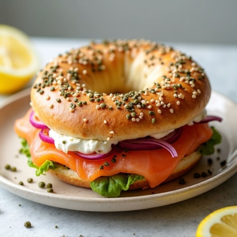 High-Protein Everything Bagel with Smoked Salmon and Herb Cream Cheese