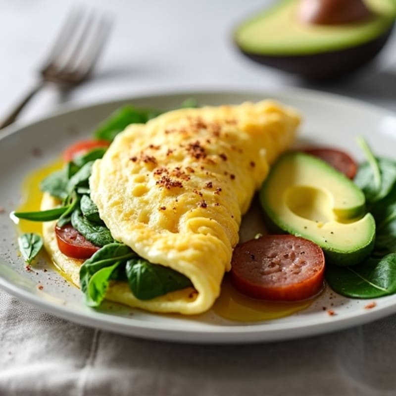 Egg White Spinach Omelet with Turkey Sausage