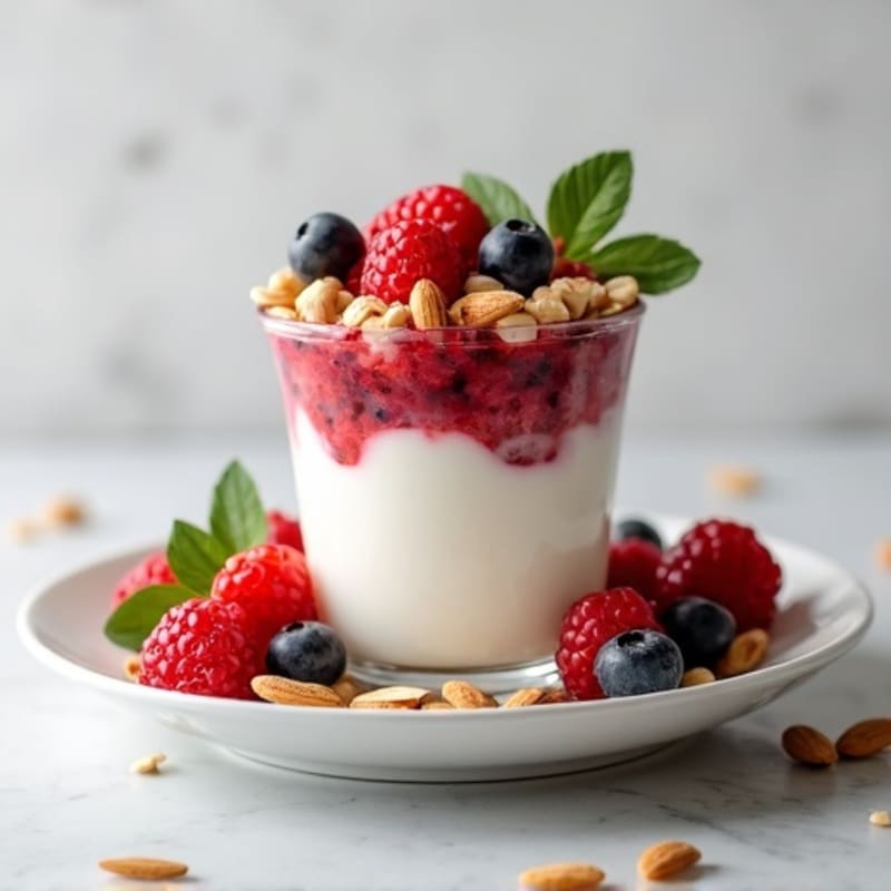 Greek Yogurt Protein Parfait with Mixed Berries and Almonds