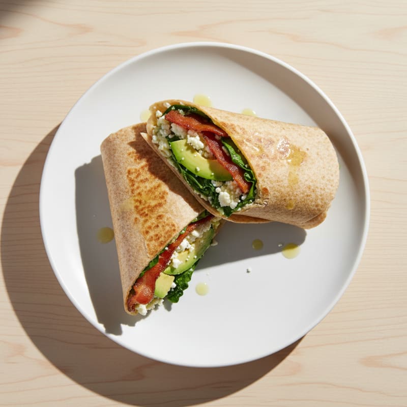 Crispy Turkey Bacon and Egg White Breakfast Wrap with Spinach