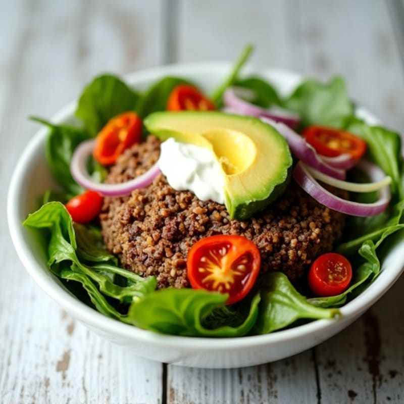 Lean Ground Beef Burger Bowl with Creamy Tangy Dressing