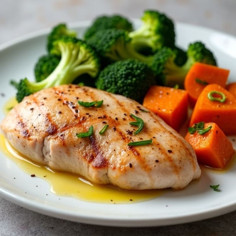 Seared Turkey Breast with Roasted Sweet Potato and Steamed Broccoli