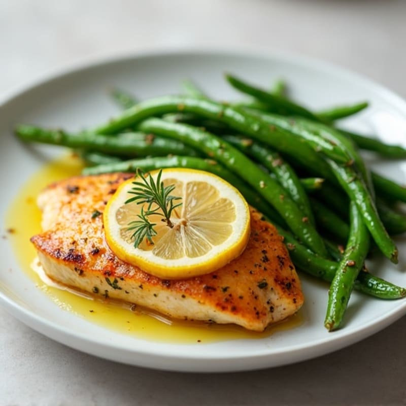 Lean Pan-Seared Lemon-Herb Chicken with Crispy Roasted Green Beans