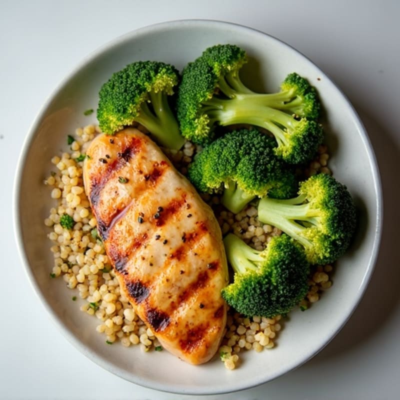 Grilled Chicken Breast with Quinoa and Roasted Broccoli