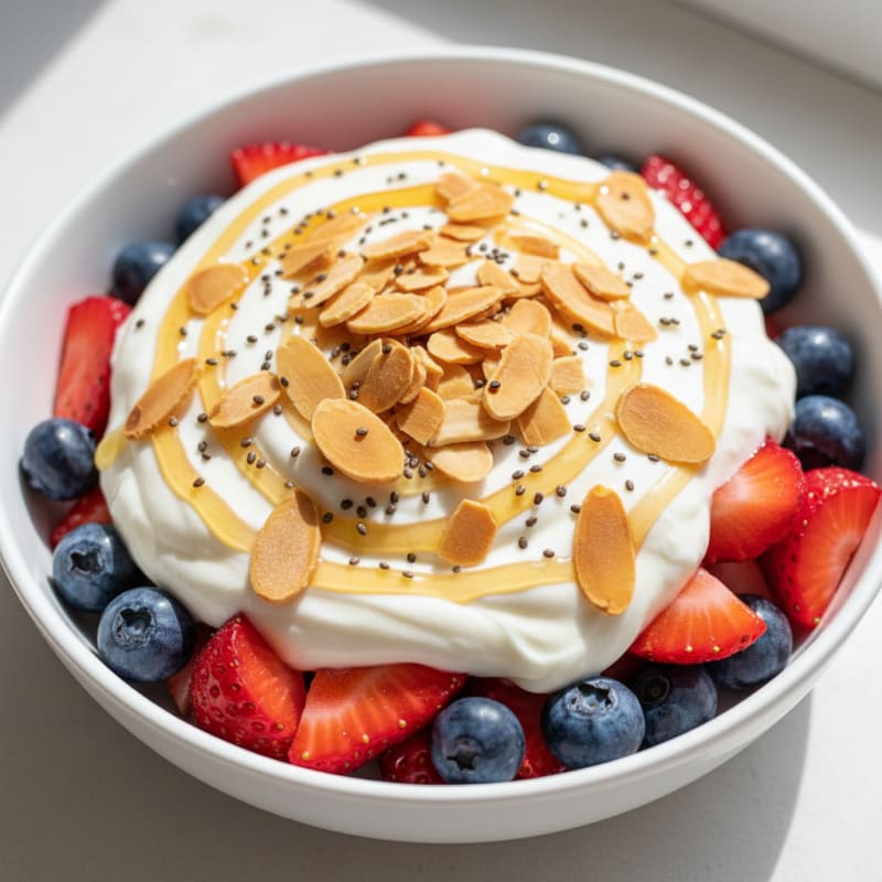 Greek Yogurt Protein Parfait with Mixed Berries and Almonds