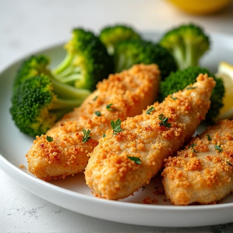 Crispy Baked Lemon-Herb Chicken Tenders with Roasted Broccoli