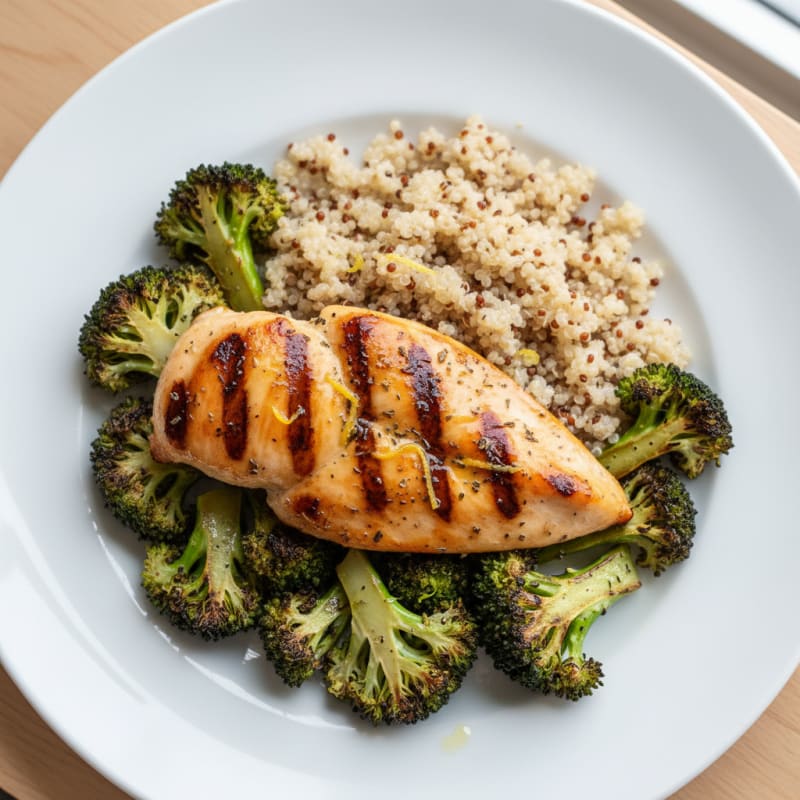 Grilled Chicken Breast with Quinoa and Roasted Broccoli