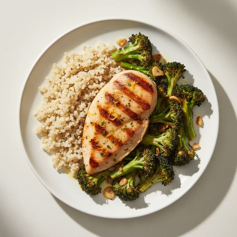 Grilled Chicken Breast with Quinoa and Roasted Broccoli