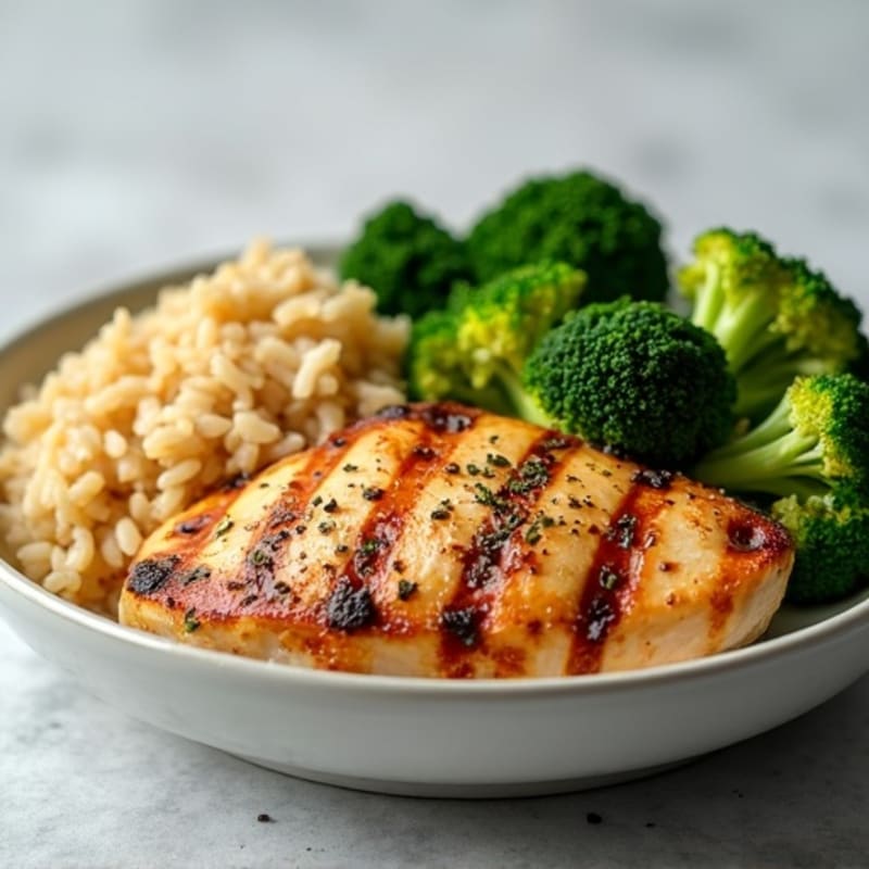 Grilled Chicken Breast with Brown Rice and Roasted Broccoli