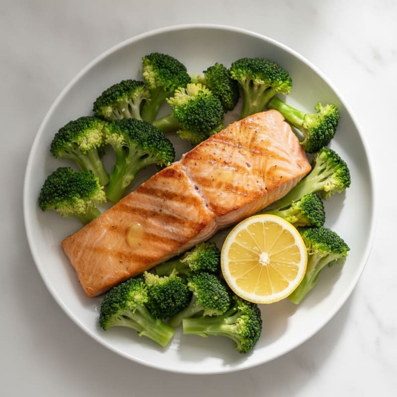 Seared Salmon Fillet with Steamed Broccoli