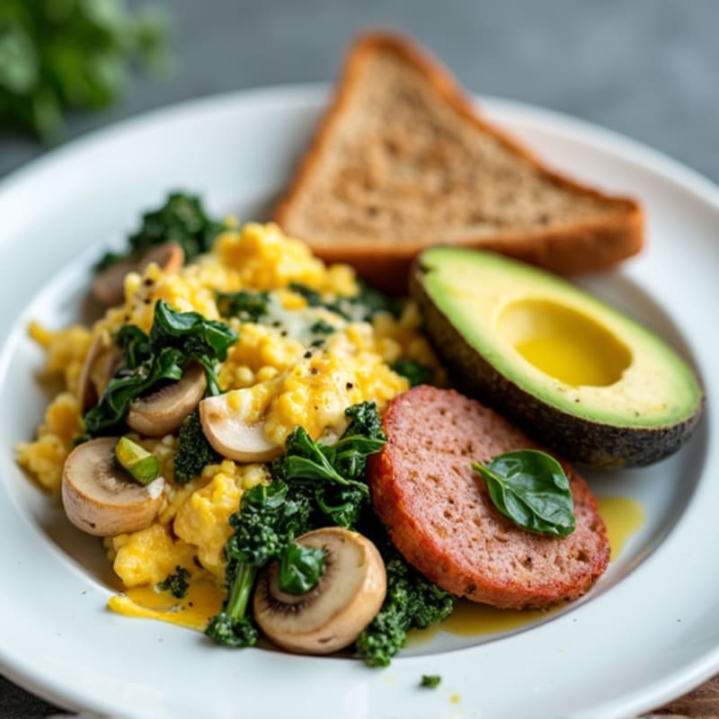 Egg White and Spinach Scramble with Turkey Sausage