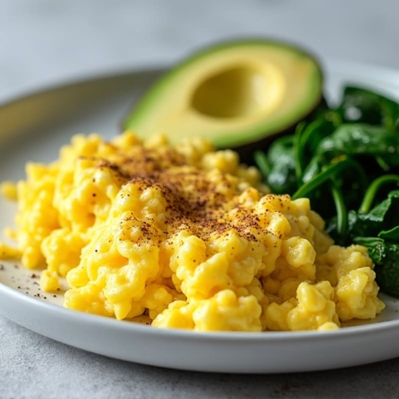 Protein-Packed Scrambled Eggs with Sautéed Greens and Creamy Avocado