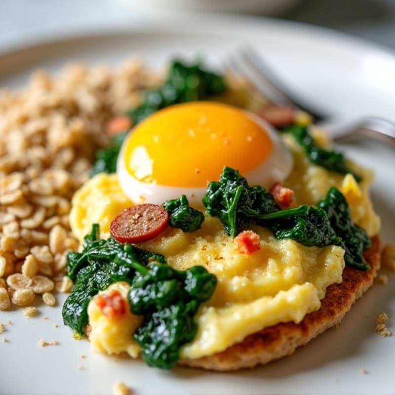 Egg White Scramble with Turkey Sausage and Sautéed Spinach