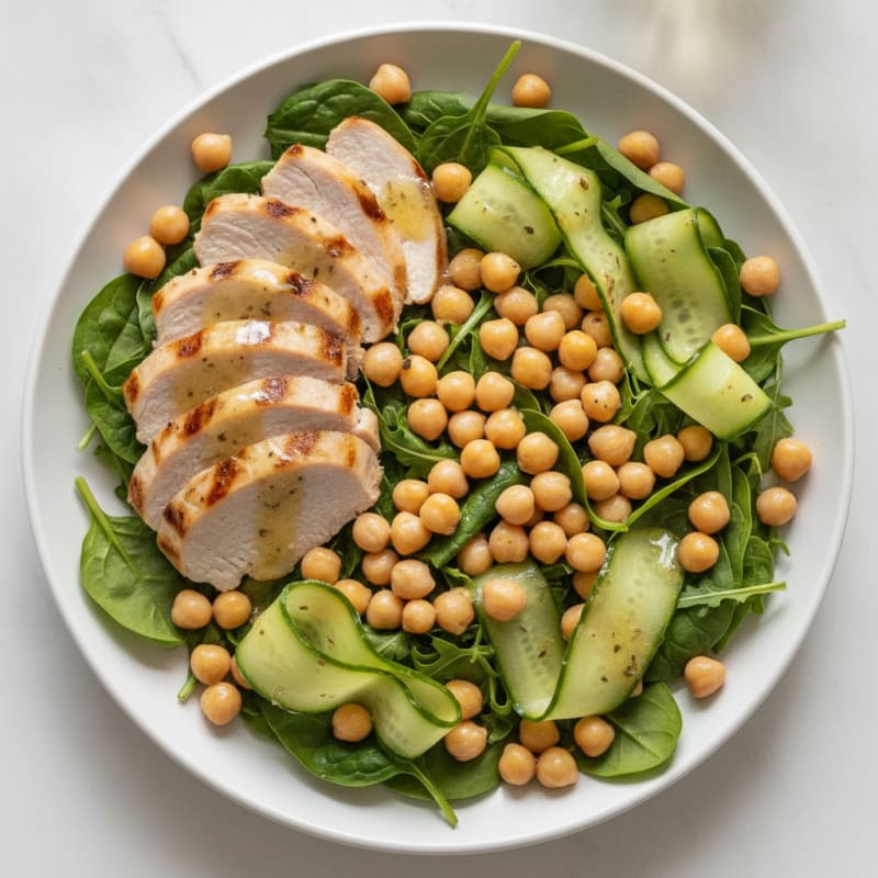 Grilled Turkey Breast Salad with Crunchy Cucumber and Chickpeas