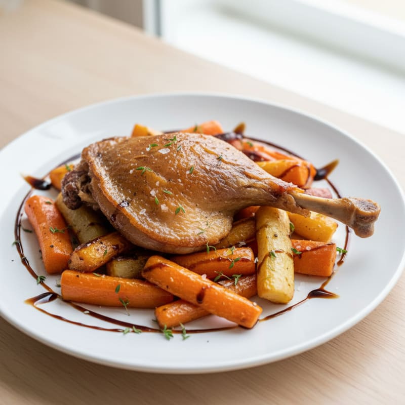 Crispy Duck Confit with Roasted Root Vegetables