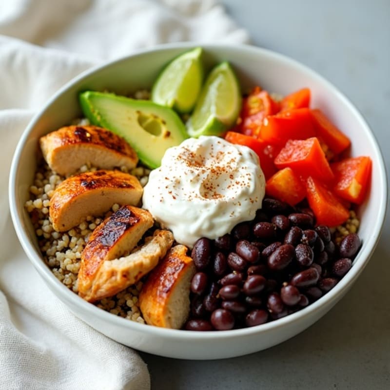 Spicy Black Bean Quinoa Bowl with Lime Avocado