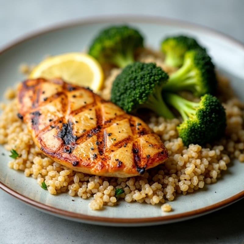 Grilled Chicken Breast with Quinoa and Roasted Broccoli