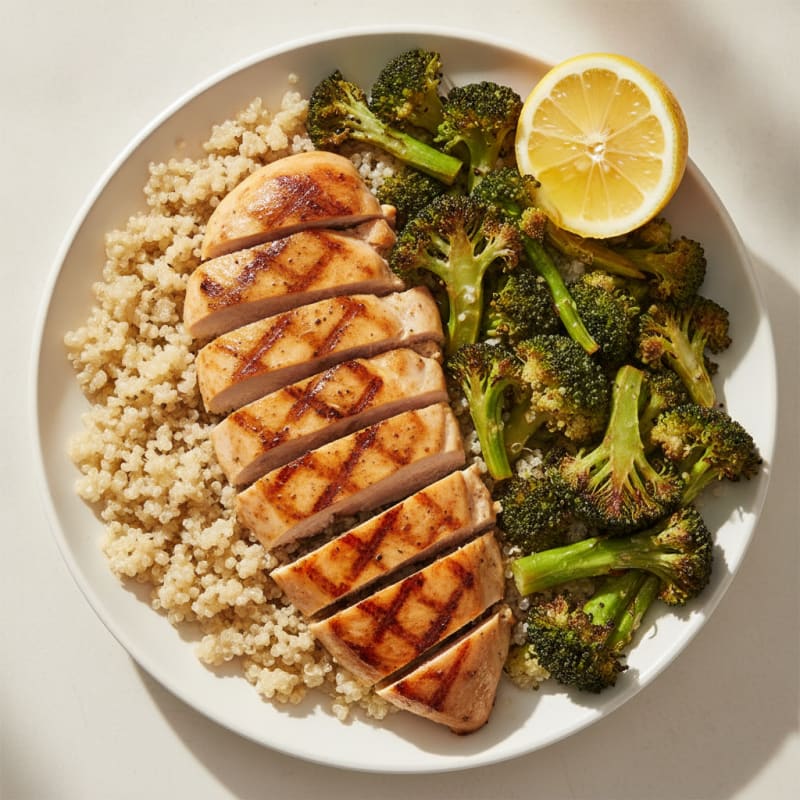 Grilled Chicken Breast with Roasted Broccoli and Quinoa