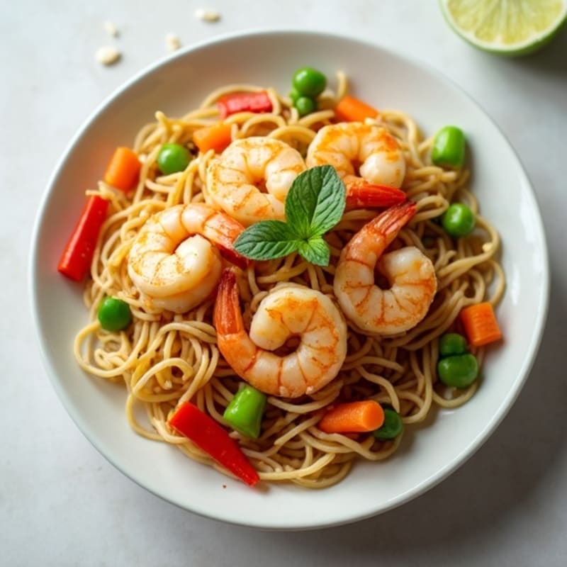Fresh Shrimp and Rice Noodle Stir-Fry with Tangy Peanut-Lime Sauce