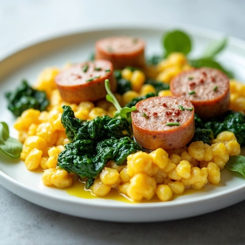Egg White Scramble with Turkey Sausage and Sautéed Spinach