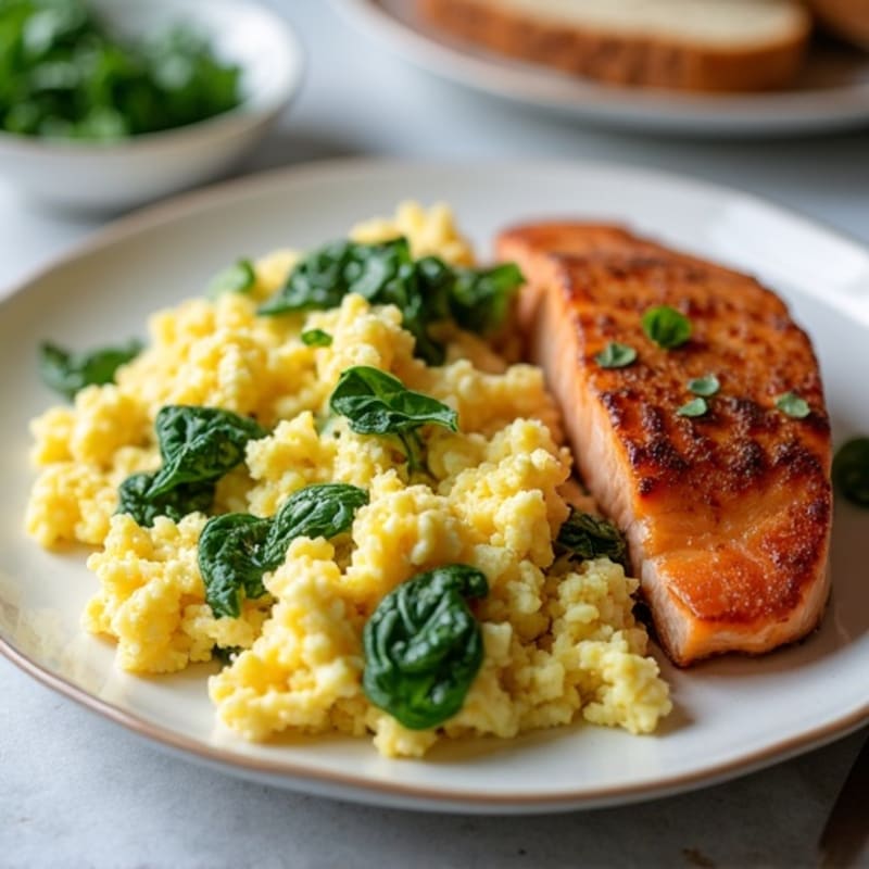 Scrambled Egg Whites with Spinach and Seared Salmon