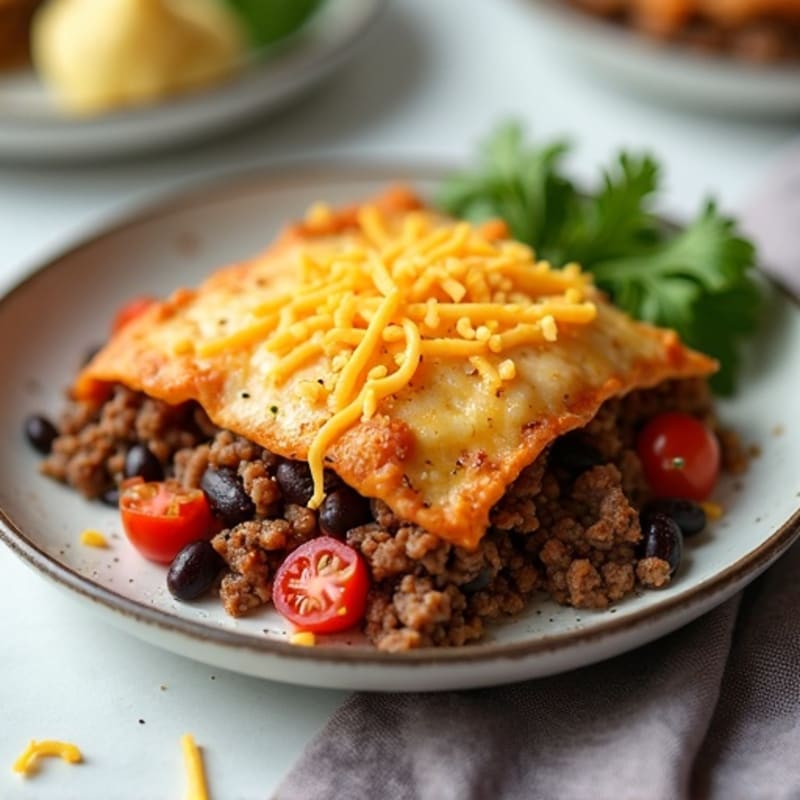 Lean Ground Beef and Black Bean Bake with Creamy Cheese