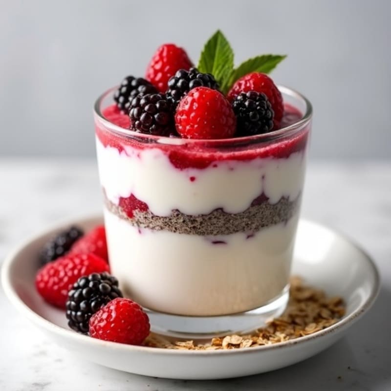 Greek Yogurt Protein Pudding with Mixed Berries