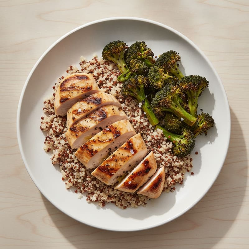 Grilled Chicken Breast with Quinoa and Roasted Broccoli