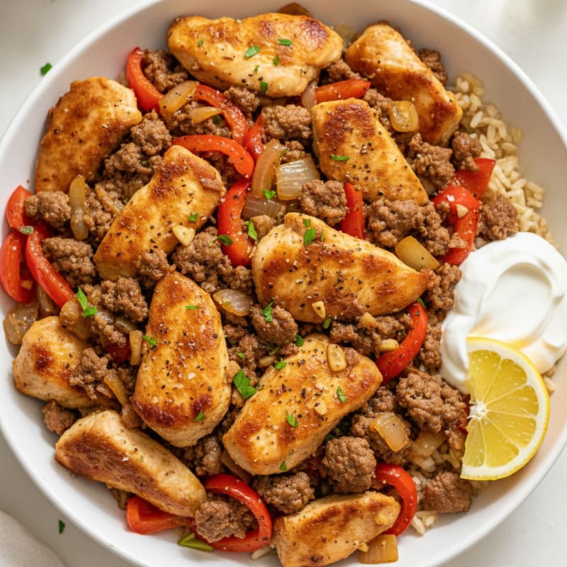Pan-Seared Chicken and Ground Beef Skillet