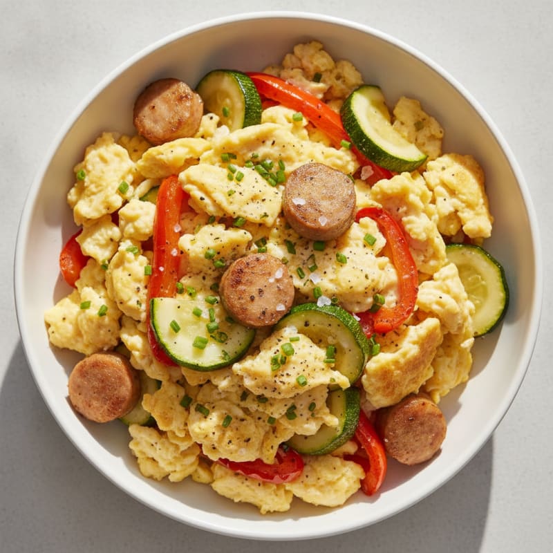 Hearty Scrambled Eggs with Roasted Vegetables
