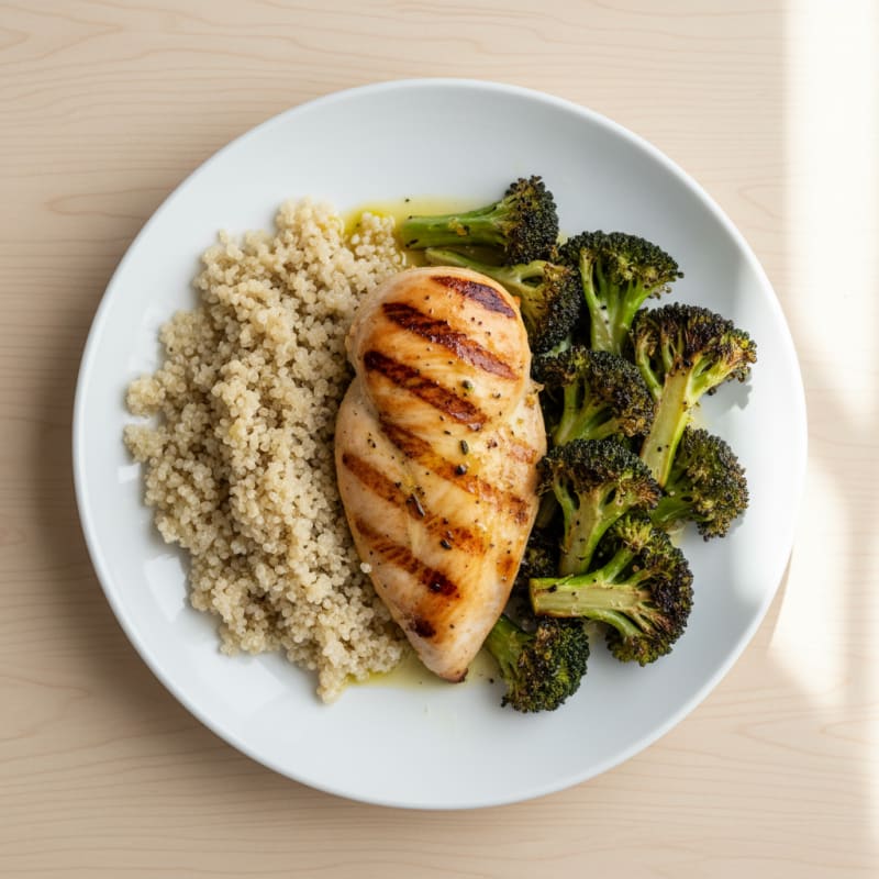 Grilled Chicken Breast with Quinoa and Roasted Broccoli
