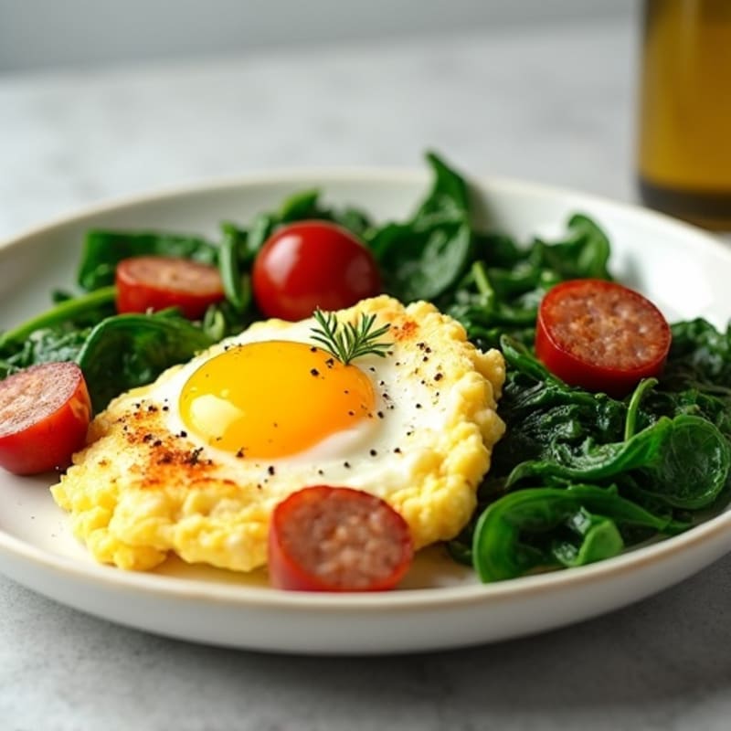 Egg White Scramble with Turkey Sausage and Sautéed Spinach