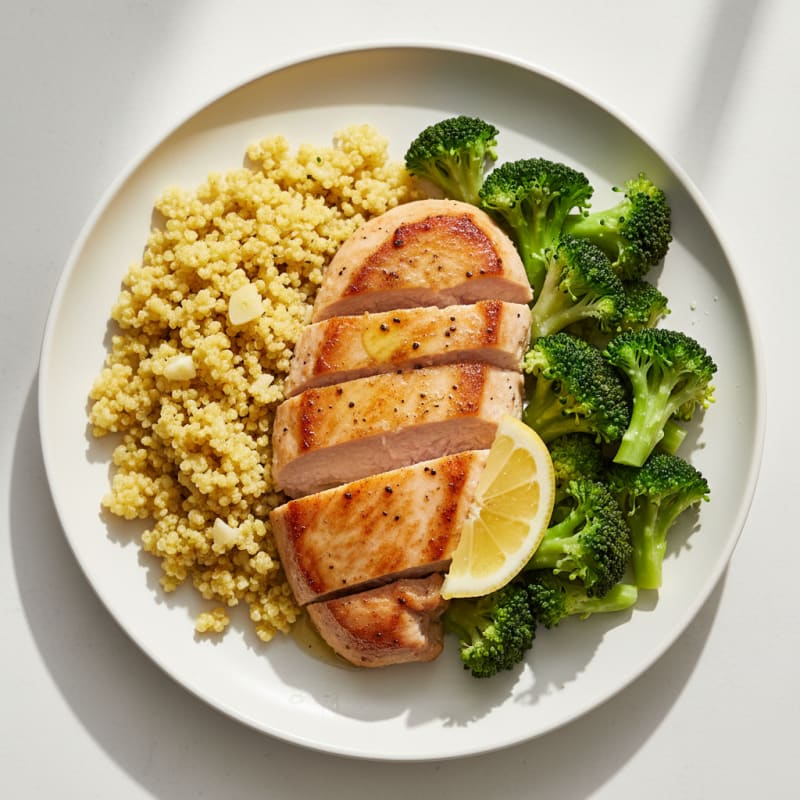 Seared Turkey Breast with Quinoa and Steamed Broccoli