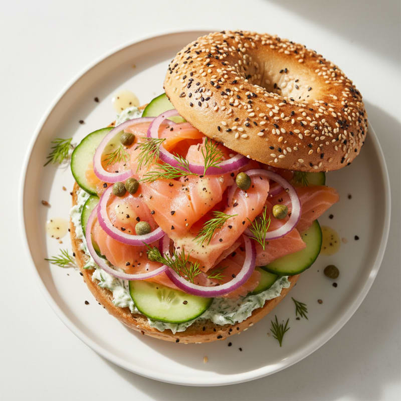 Smoked Salmon Everything Bagel Sandwich