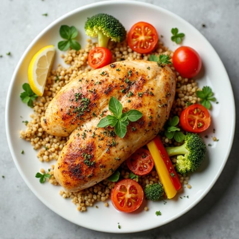 Lemon-Herb Roasted Chicken with Quinoa and Fresh Vegetable Medley