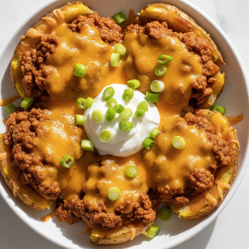 Loaded Chili Cheese Potato Skins
