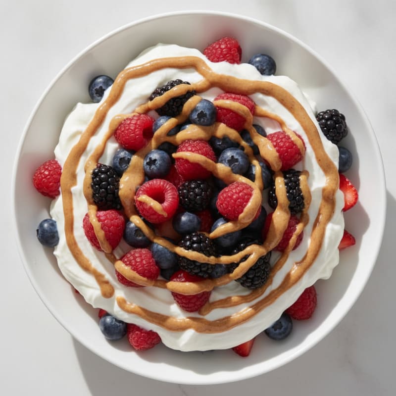 Greek Yogurt Protein Parfait with Mixed Berries and Almond Butter