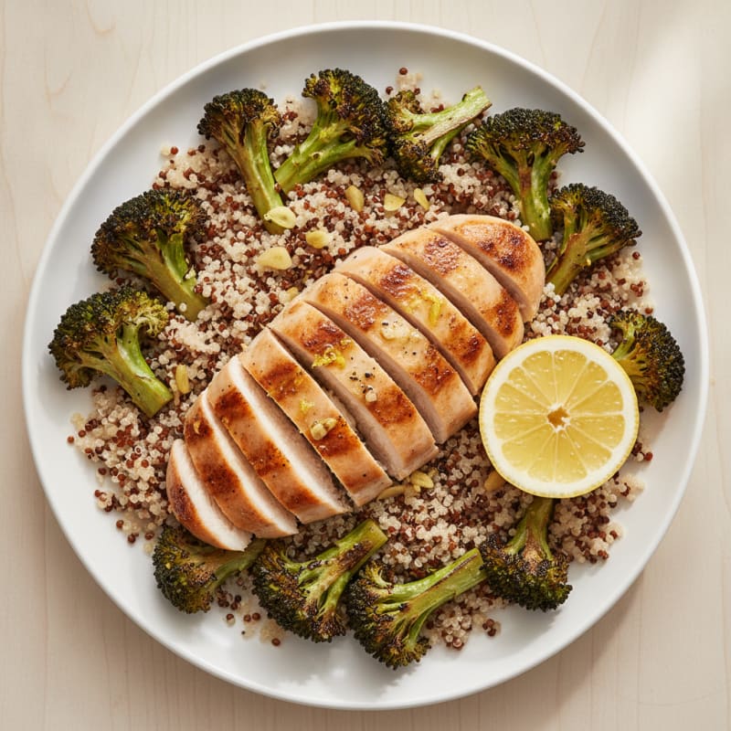 Grilled Chicken Breast with Quinoa and Roasted Broccoli