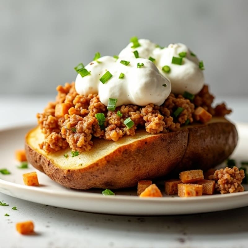 Crispy Baked Potato with Lean Ground Turkey and Creamy Greek Yogurt