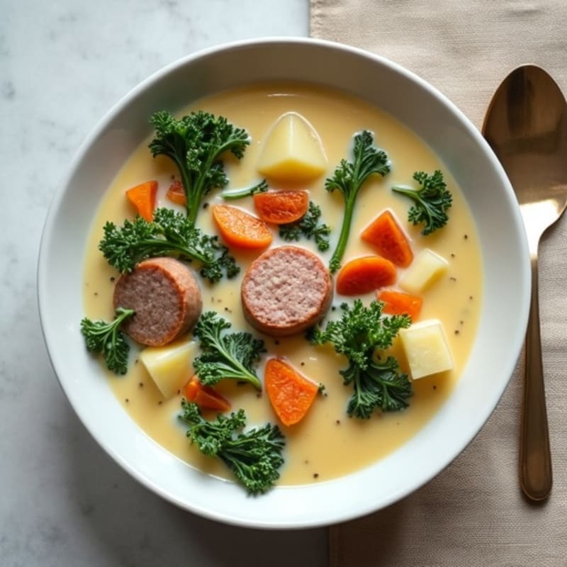 Lean Turkey Sausage, Kale, and Potato Creamy Soup