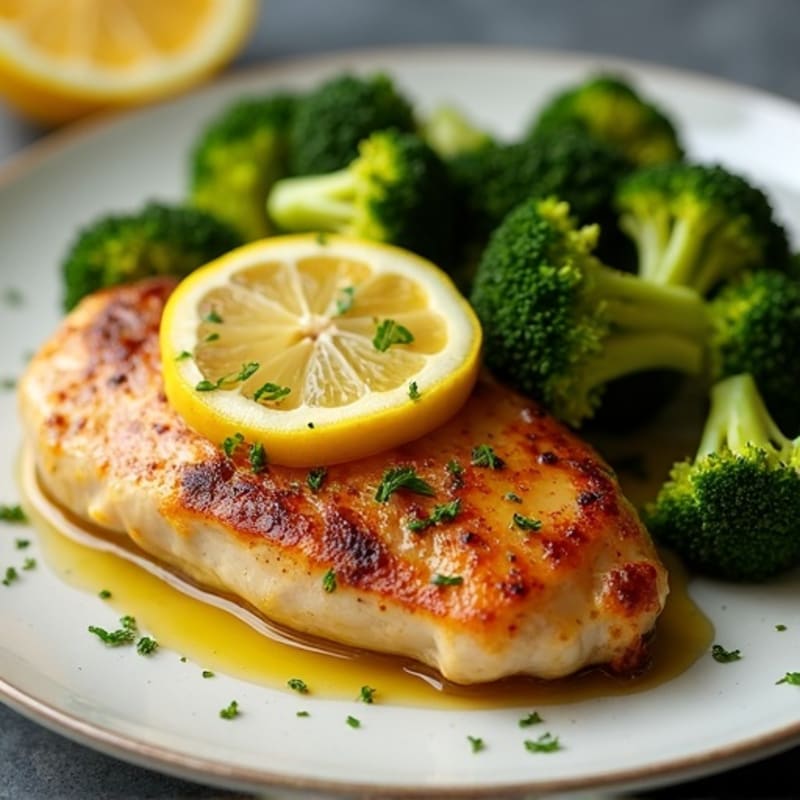 Lemon Garlic Pan-Seared Chicken with Crispy Roasted Broccoli